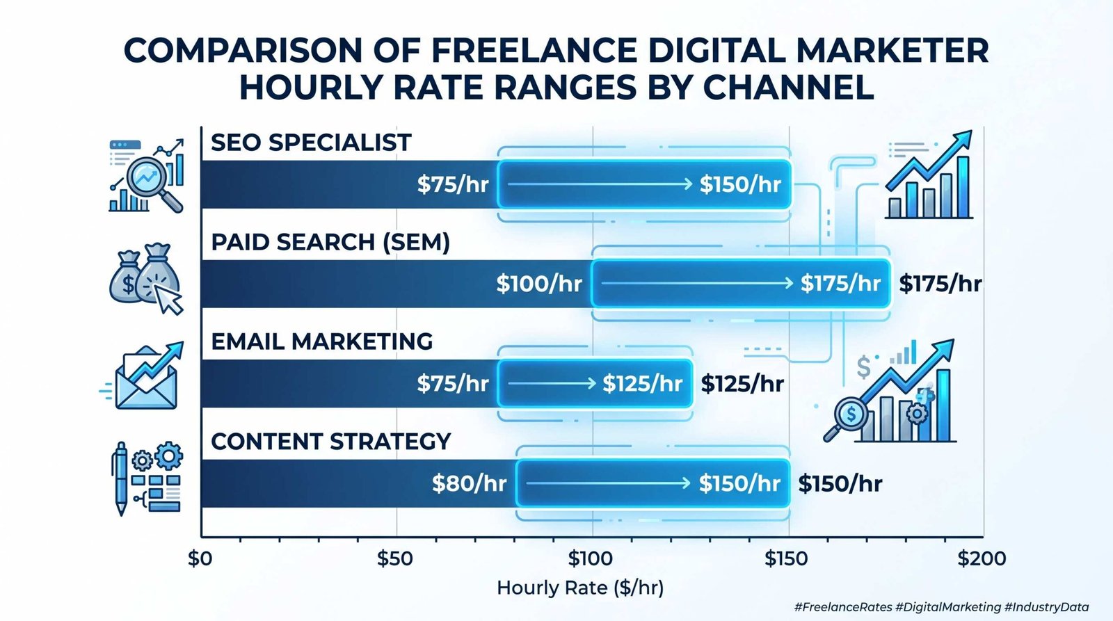 Freelance digital marketer rates comparison 2026 Freelance digital marketer rates comparison table by specialization and experience level