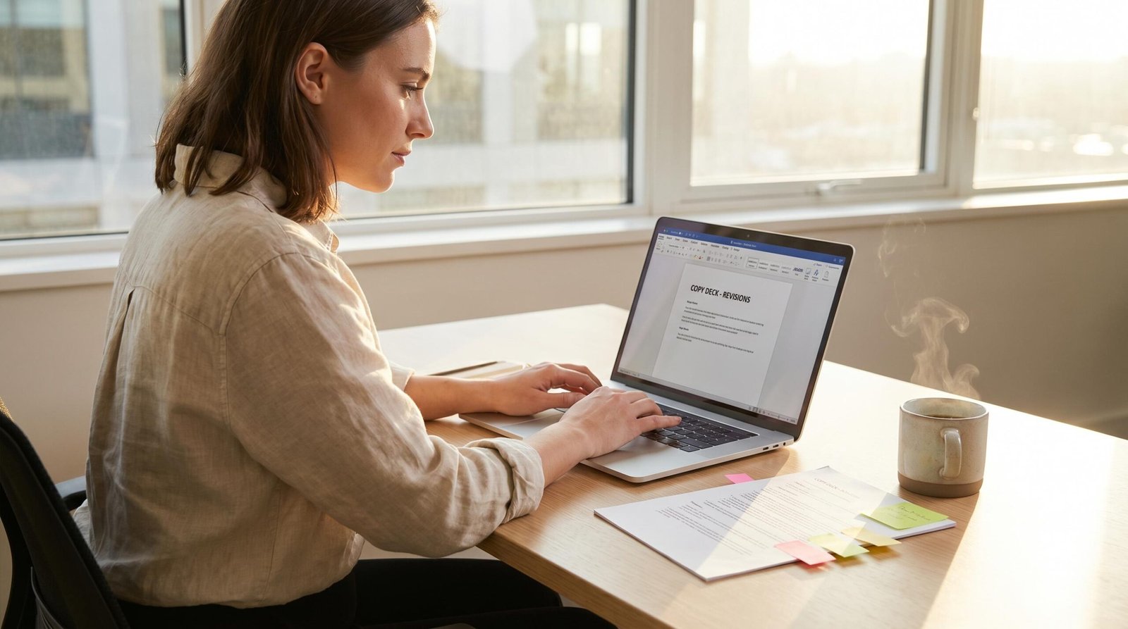 How to hire a freelance copywriter guide Hiring a freelance copywriter — professional reviewing a content brief and portfolio