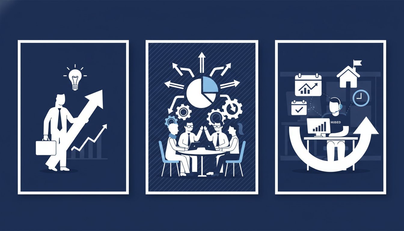Comparison illustration showing three options: freelance growth marketing consultant, growth agency team, and in-house marketing hire